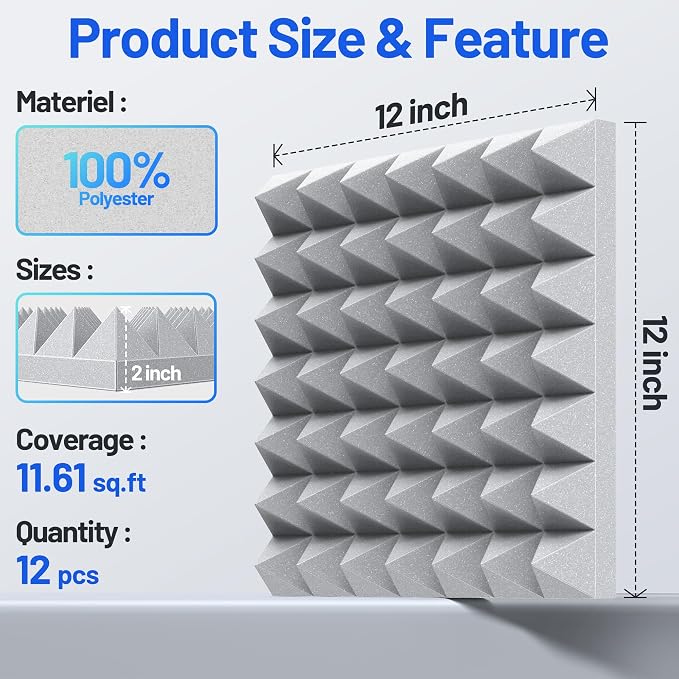 12 Pack Pyramid Sound Proof Foam Panels - Image 6