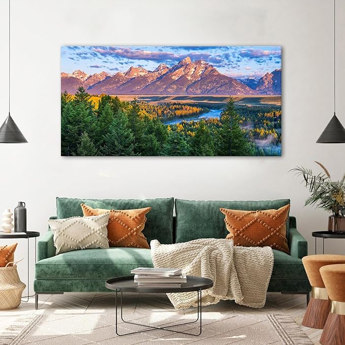 AIYISU Grand Teton Mountain Wall Art Sunset Nature National Park Posters Oxbow - Image 3