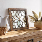Set of 4 14 Inch Square Redbrown Window Pane Wall Mirrors, Shatterproof Rustic - Image 3