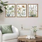 Wood Framed Sage Green Botanical Wall Art Set of 3, Boho Floral Canvas Wall - Image 8