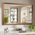 48x32 Inch Bathroom Mirror for Wall, Anti-Rust Walnut Wood Grain Metal Framed by Briivuemodernmirrors