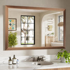 48x32 Inch Bathroom Mirror for Wall, Anti-Rust Walnut Wood Grain Metal Framed by Briivuemodernmirrors