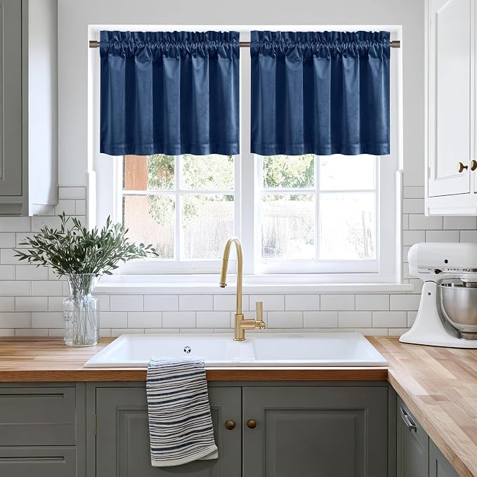 NICETOWN Navy Blue Velvet Cafe Valance, Window Treatment - Image 5