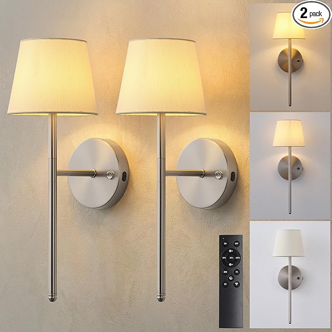 Wall Sconces Battery Operated Set of Two, Small Rechargeable Wall Lights by NEWSEE