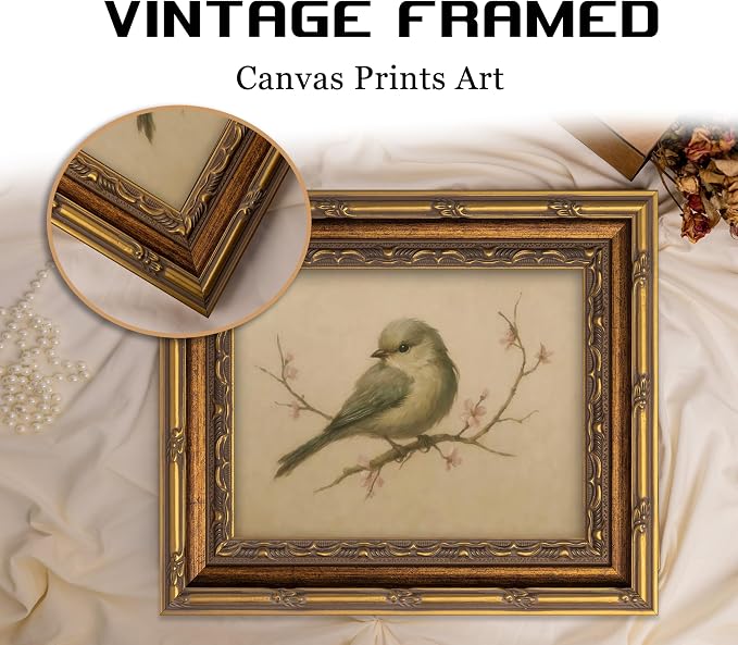 Vintage Gold Framed Wall Art Spring Bird Oil Painting Canvas Print Watercolor - Image 4