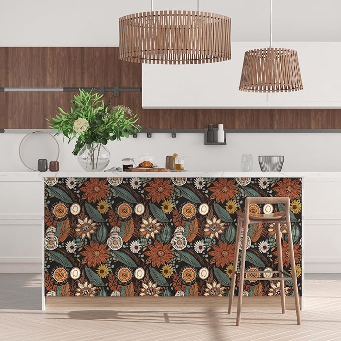 Laatse Rustic Boho Wallpaper Peel and Stick, Vintage Dark Brown Floral Contact - Image 5