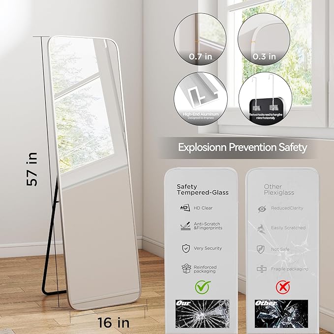 SCWF-GZ 57x16 Door Hanging Full Length Mirror, Floor Stand Wall Mounted Metal - Image 3