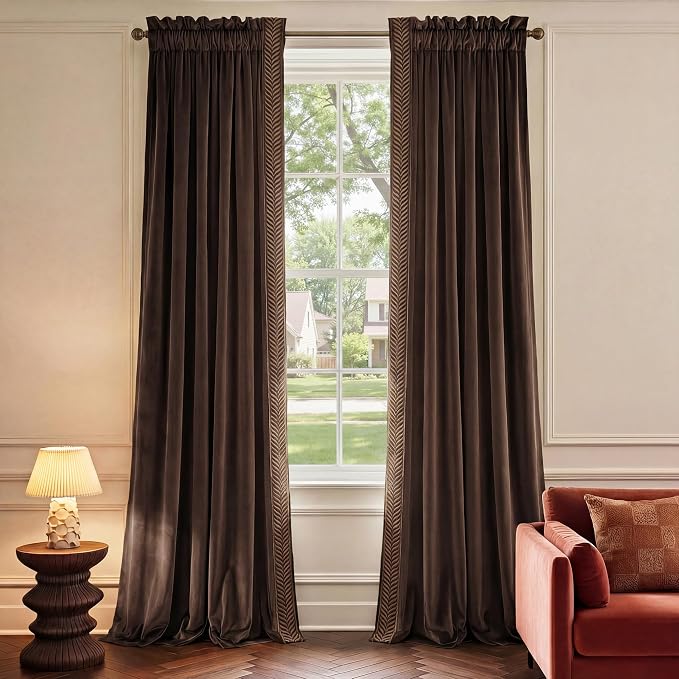 NICETOWN Rod Pocket Embroidered Trim Velvet Curtains, 2 Panels, Velvet Curtains - Image 8
