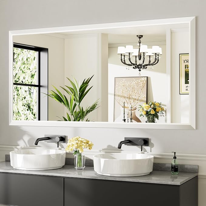 72x36 Inch White Bathroom Mirror by Briivuemodernmirrors