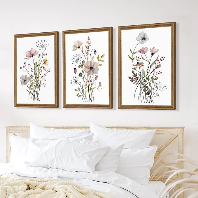 WRFON Framed Botanical Canvas Wall Art Set of 3, Watercolor Floral Prints - Image 5