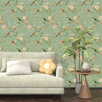 Laatse Green Floral Wallpaper Peel and Stick Bird Wallpaper Pink Flower Contact - Image 2