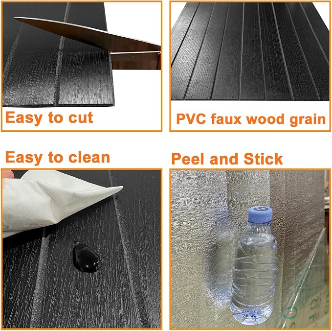 YLL YLL PVC Slat Wall Panel Peel and Stick 118"x 15.7" Faux Black Wood Grain - Image 6