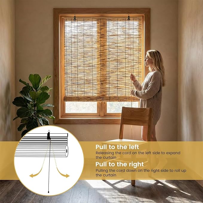 Outdoor Blinds Roman Shades for Windows Bamboo Roller Shades for Patio Porch - Image 5