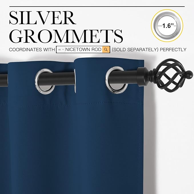 NICETOWN Moroccan Blue Blackout Curtains 108" Long - Image 3