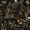 Dark Floral Peel and Stick Wallpaper, Vintage Leaf Pattern Black Gold Self by VOLEAARWALLPAPER