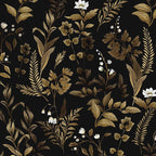 Dark Floral Peel and Stick Wallpaper, Vintage Leaf Pattern Black Gold Self by VOLEAARWALLPAPER