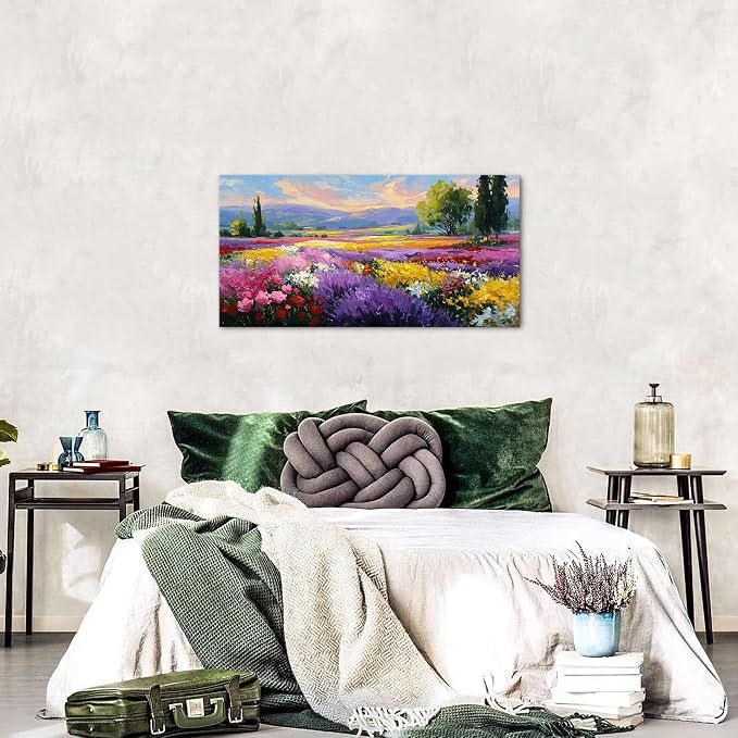 Abstract Colorful Flower Field Wall Art Vintage Wildflower Pictures Wall Decor - Image 3