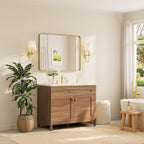 TETOTE 40 x 30 Inch Gold Bathroom Mirror, Brushed Brass Metal Frame Mirror - Image 2