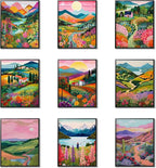 Plant Floral Landscape Wall Art Set of 9, Colorful Abstract Nature Landscape by Unknown