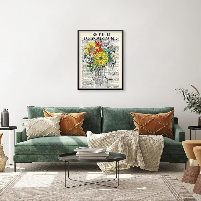 Be Kind To Your Mind Quote Poster Prints Mental Health Canvas Wall Art 16x24 - Image 6