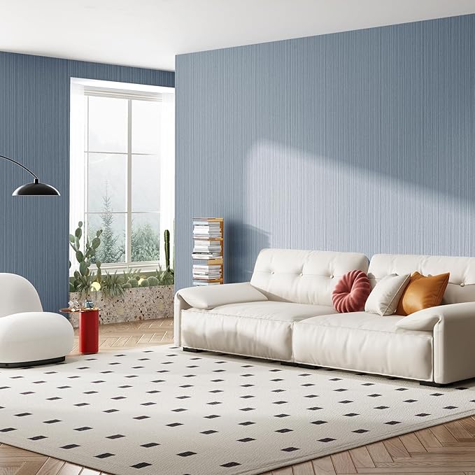 Blue Grey Faux Grasscloth Wallpaper Peel and Stick Linen Textured 24"x394" - Image 4