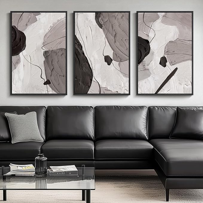 Large Framed Black and White Grey Abstract Wall Art by Cuspin