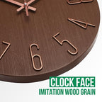 Wall Clock 12 Inch Silent Non-Ticking Imitation Wood Indoor Clock Round Brown - Image 5