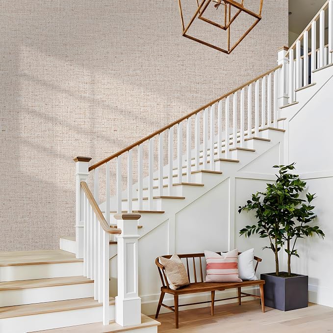 15.75"x787.4" Beige Grasscloth Wallpaper Peel and Stick Removable Textured Wall - Image 2