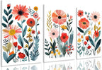 KISSFOX Framed Colorful Wildflower Canvas Wall Art Set Of 3 Flowers Pictures by KISSFOX