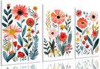 KISSFOX Framed Colorful Wildflower Canvas Wall Art Set Of 3 Flowers Pictures by KISSFOX