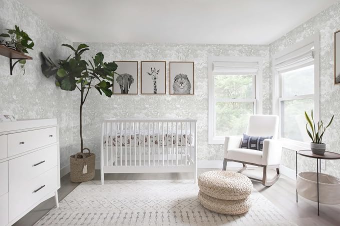 Heroad Peel and Stick Wallpaper Grey and White Vintage Forest Animals Floral - Image 3