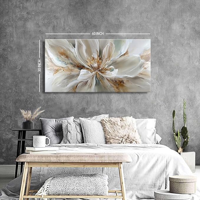 Flower Wall Art Vintage White Floral Canvas Pictures Abstract Blooming Flower - Image 3