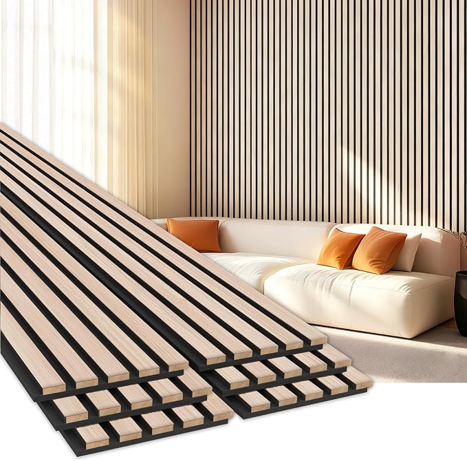 EVERECO 6 Pack Wood Slat Acoustic Wall Panels 92.5" × 7.87", 3D Sound Absorbing by Unknown