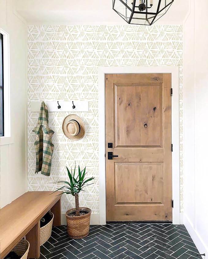 Peel and Stick Wallpaper Boho Wall Paper Geometric Beige and White Contact - Image 8