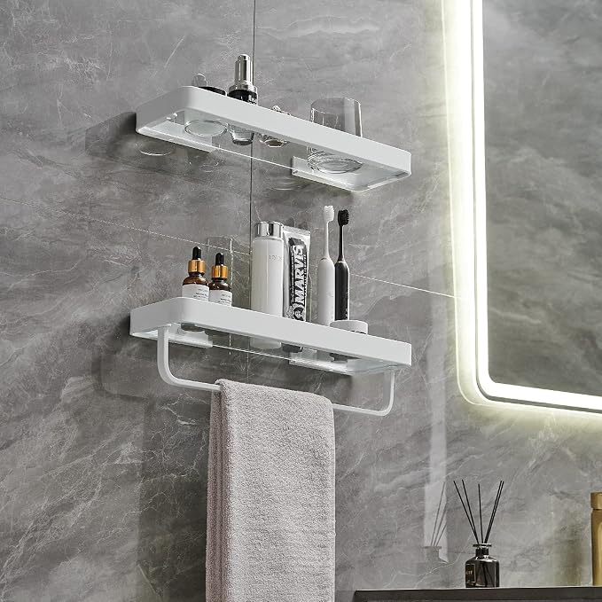 VOLPONE Bathroom Shelves Wall Mounted 2 Tier Glass Floating Shelf - Image 7