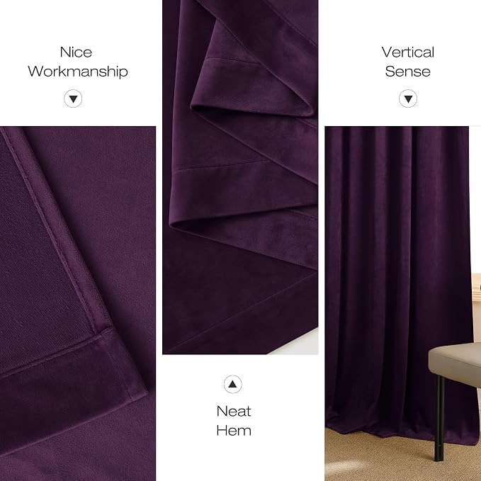 NICETOWN Blackout Purple Gothic Velvet Curtains 96 inch Long, Dark Purple - Image 9