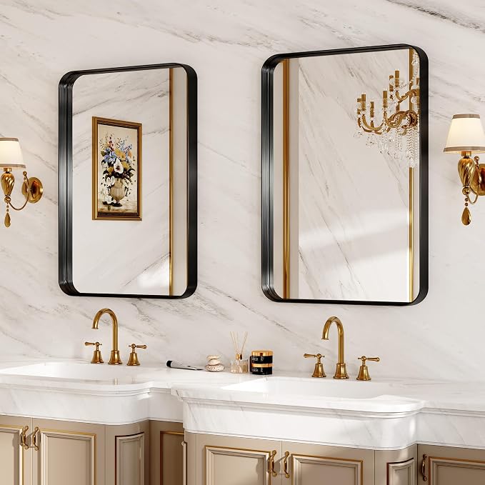 48X32 Inch Metal Black Framed Bathroom Mirror - Image 8