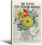 Be Kind To Your Mind Quote Poster Prints Mental Health Canvas Wall Art 16x24 by Medpol