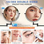 Auxmir 1X/30X Wall Mounted Makeup Mirror, Double Sided Magnifying Mirror - Image 2