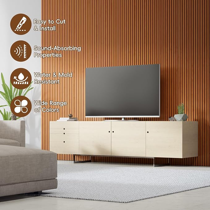 EVERECO 6 Pack Wood Slat Acoustic Wall Panels 92.5" × 7.87", 3D Sound Absorbing - Image 3
