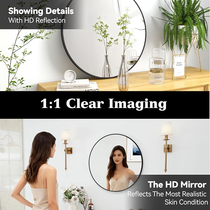 SCWF-GZ 24" Round Mirror Circle Wall Mounted Hanging or Against Wall Aluminum - Image 5
