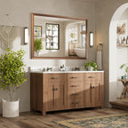 60x40 Inch Bathroom Mirror for Wall, Anti-Rust Walnut Wood Grain Metal Framed - Image 3