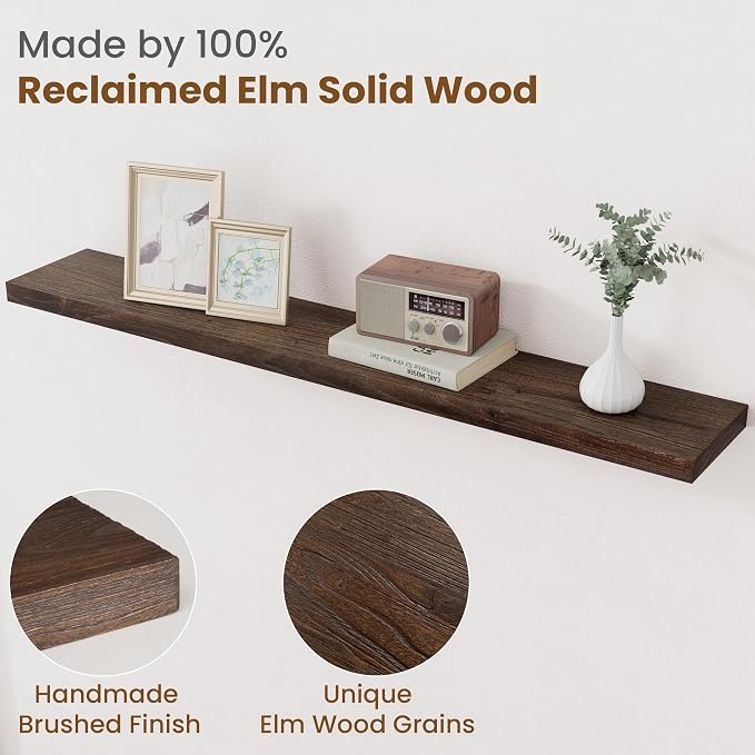 Floating Shelves for Wall Decor, 8 Inch Deep Rustic Solid Elm Wood Floating - Image 3