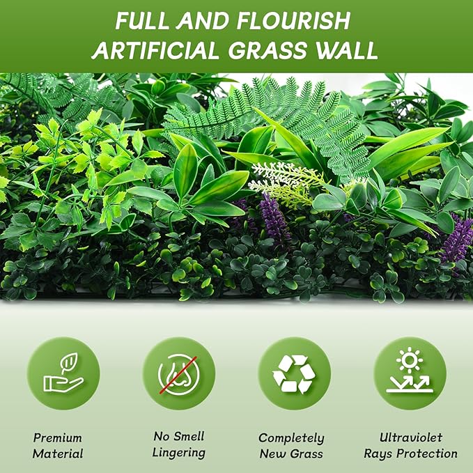 fanado Artificial Grass Wall Panels 40"x120", Hedge Green Wall Decor Backdrop - Image 4