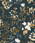 Laatse Navy Floral Wallpaper Peel and Stick Boho Wallpaper Vintage Blue/Gold by Laatse