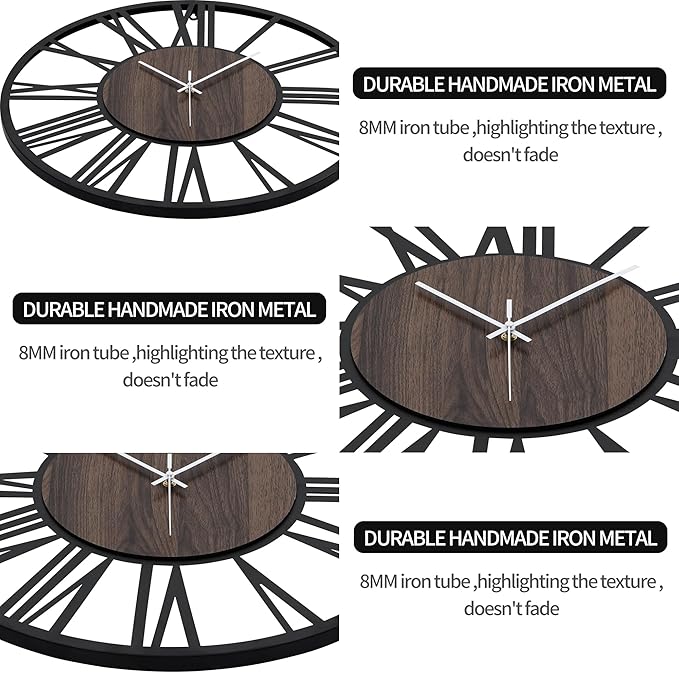 LEIKE Large Wall Clocks, Non Ticking, Battery Operated Rustic Round Modern Big - Image 4