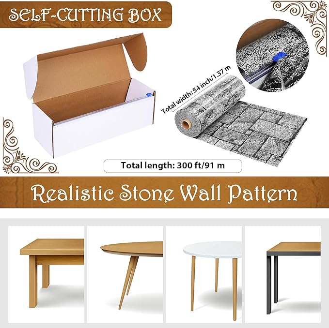 Kochorie 300 Ft X 54 Inch Stone Wall Tablecloth Roll - Image 2