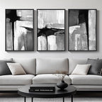 Large Framed Black and White Gray Abstract Wall Art by Cuspin
