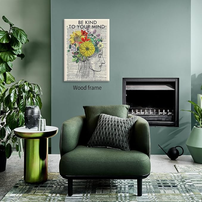 Be Kind To Your Mind Quote Poster Prints Mental Health Canvas Wall Art 12x16 - Image 5