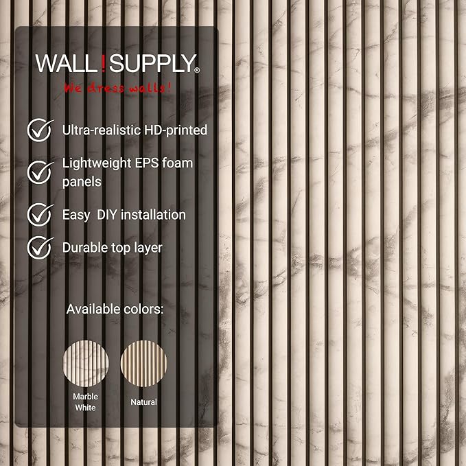 Wall!Supply 3D Wall Panels – Faux Marble Round Slatted – Home Decor Wallpaper - Image 4